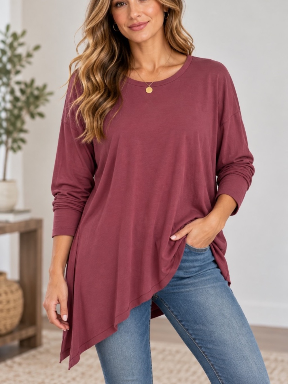 Lululemon Tunic Top Womens Size Large Dusty Rose Asymetrical Lightweight